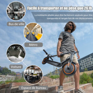 Trottinette Electrique - Vitesse Maximale 25 KM/H, 250W-500W, Pneus Solides 8.5'', Batterie 7,5AH, Autonomie 25-30KM, Double Frein, APP, Charge Max 120 KG - 图片 3