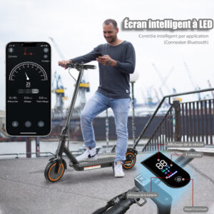 Trottinette Electrique - Vitesse Maximale 25 KM/H, 250W-500W, Pneus Solides 8.5'', Batterie 7,5AH, Autonomie 25-30KM, Double Frein, APP, Charge Max 120 KG - 图片 2